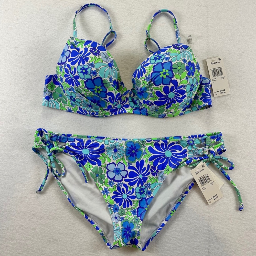 Raisins Womens Blue Green Floral Underwire Bikini Set XL Moonshadow Swimsuit